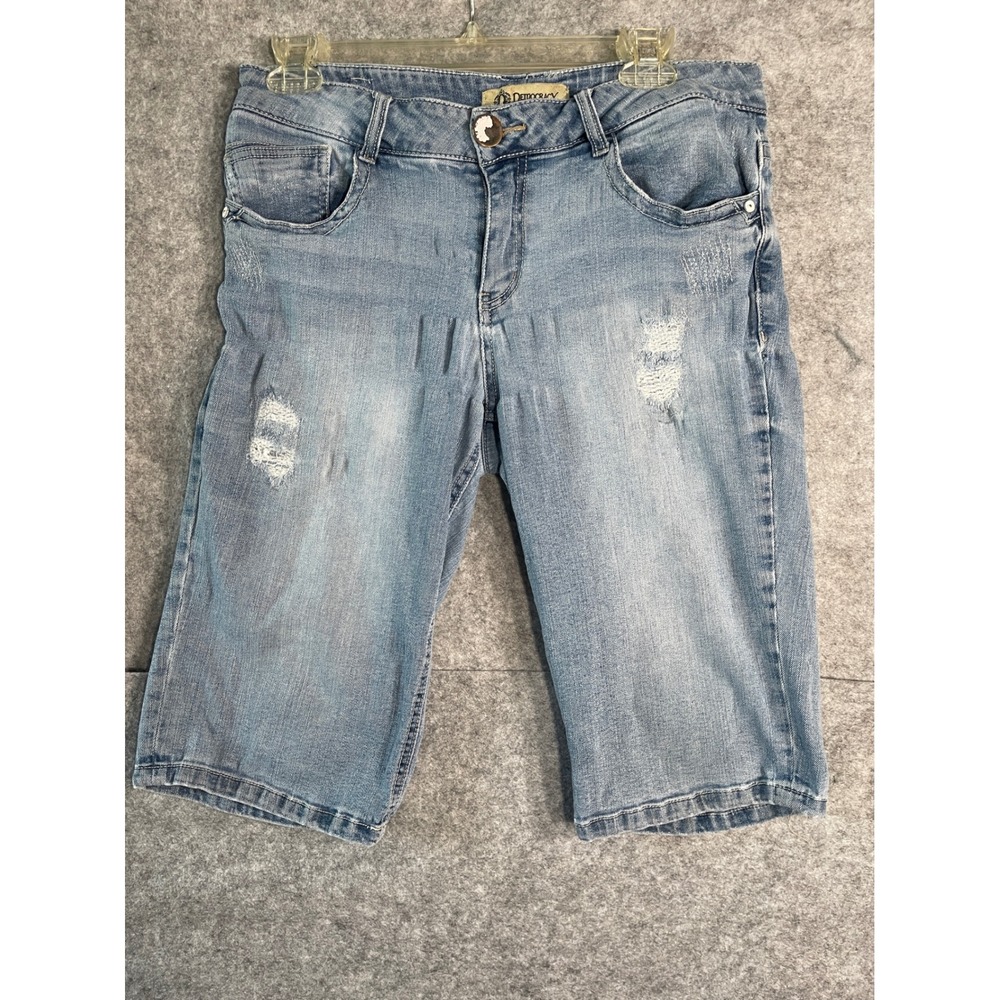 Democracy Womens Light Wash Distressed Bermuda Denim Shorts Size 8 Blue Casual